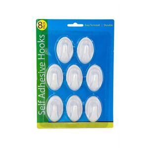 Self Adhesive Stick On Plastic Hook 8 pc Set in White